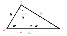 ABC, 90deg at C, altitude from B to AC